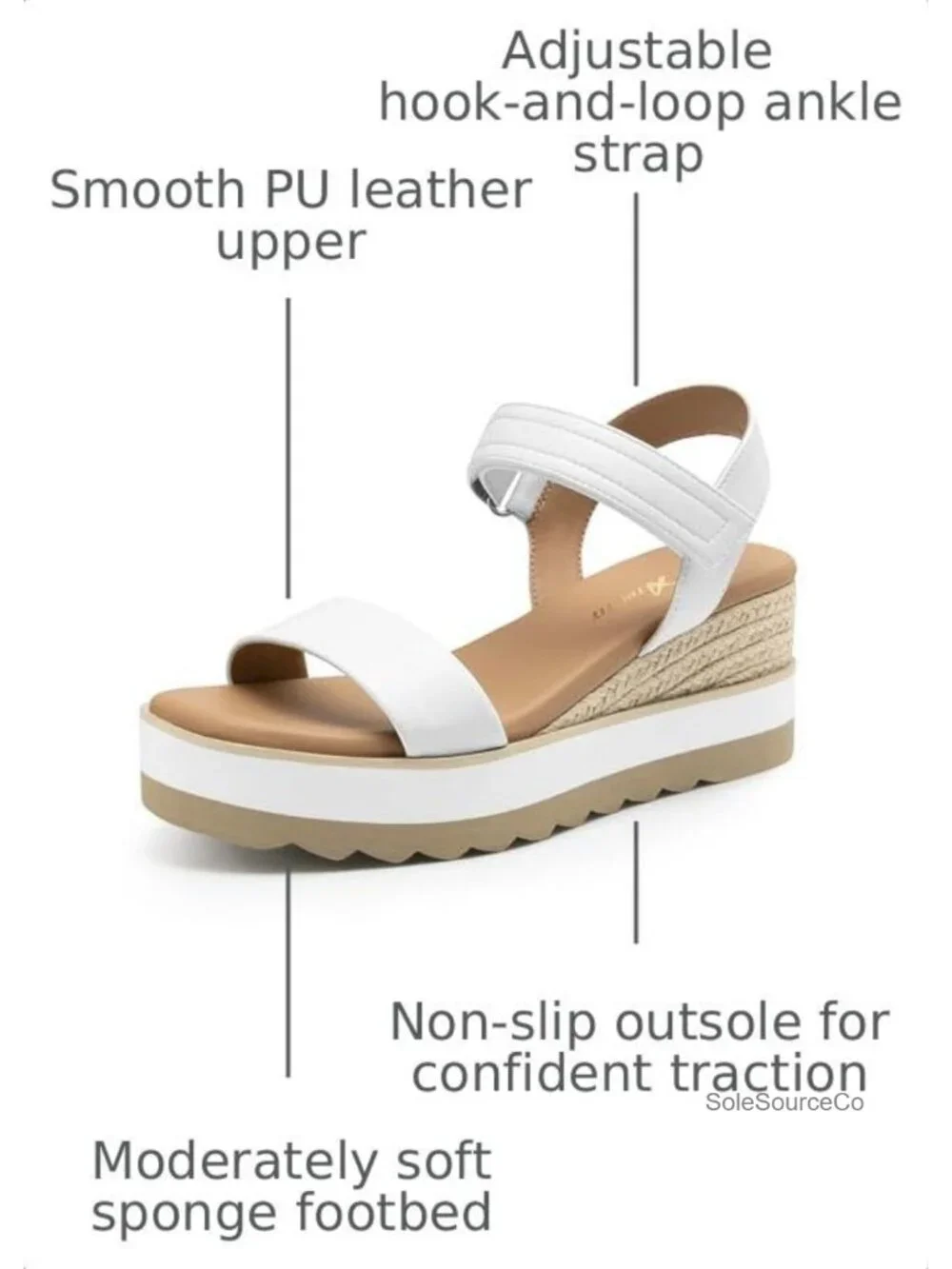 Women's Espadrille Wedge Sandals with Adjustable Strap, Cushioned Footbed, PU